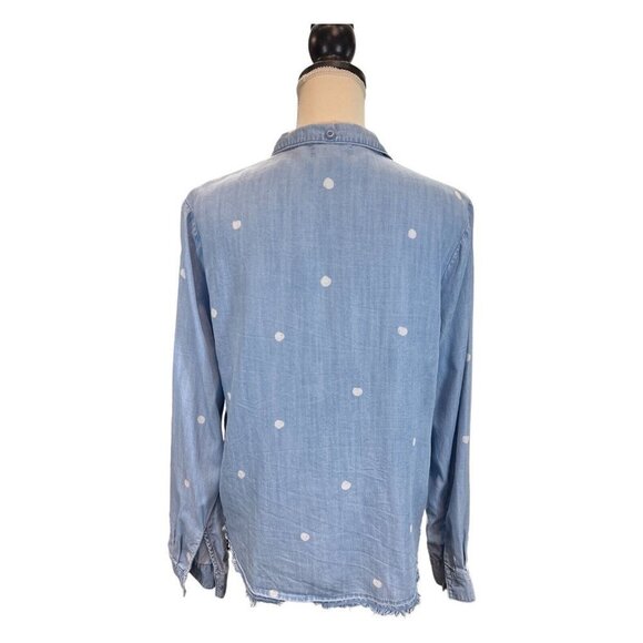 Anthropologie Cloth & Stone M Long Sleeve Button Down Chambray Polka Dot - Picture 3 of 8